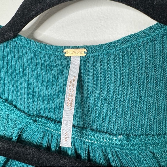 Free People Leo Oversized Waffle Button Henley Knit Tunic Top in Teal Size Small - Picture 4 of 11
